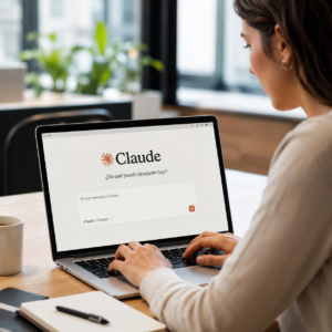 Equipo utilizando Claude en una oficina durante una formación de inteligencia artificial para empresas